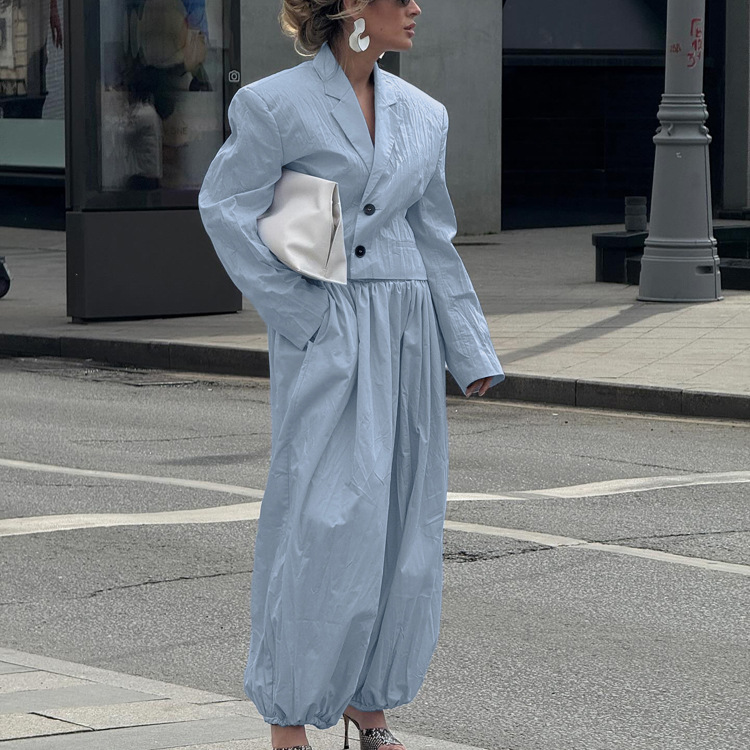Chic Women's 2-Piece Blazer and Pants Set - Elegant V-Neck Long Sleeve Suit
