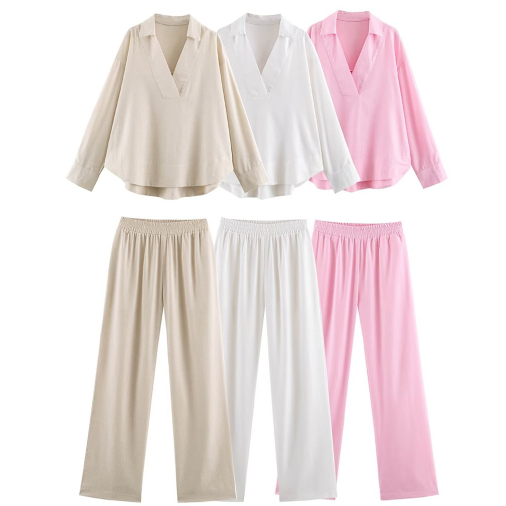 Chic Minimalist Two-Piece Set | Cozy Long-Sleeve Top & Wide-Leg Pants