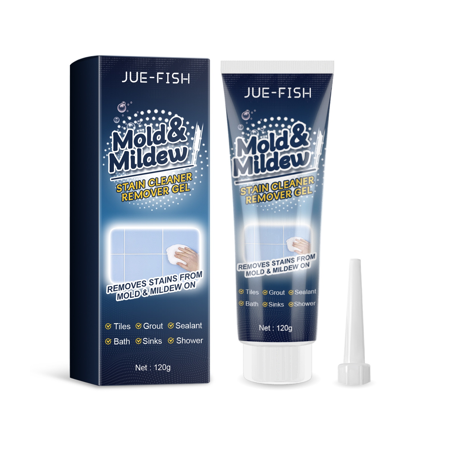 Jue-Fish Powerful Mold & Mildew Remover Gel - Deep Cleaning Cleaner for Tile Grout, Walls & Bathroom Ceilings