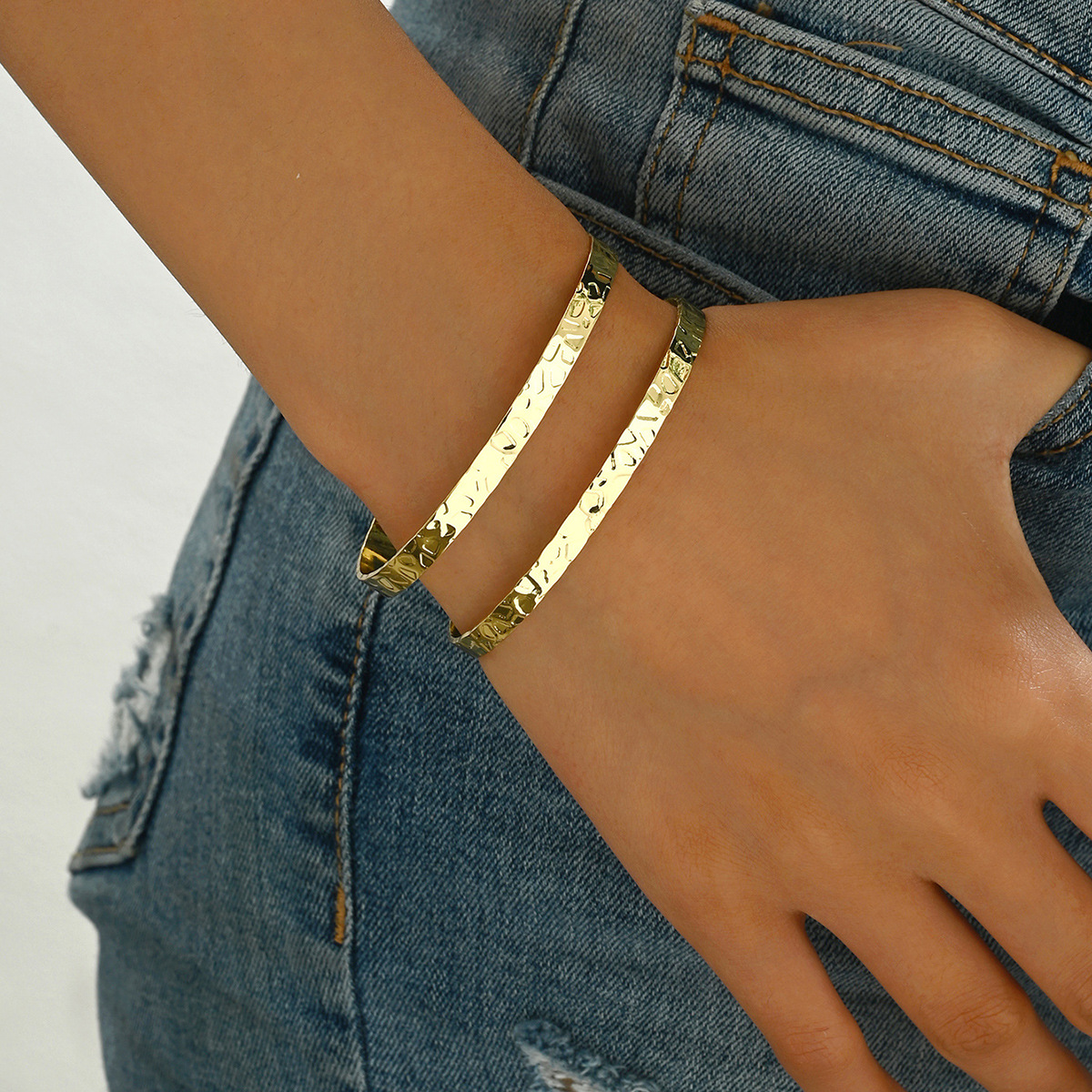 Elegant 18K Gold Plated Double Layer Open Cuff Bracelet - Classic Geometric Bangle for Women