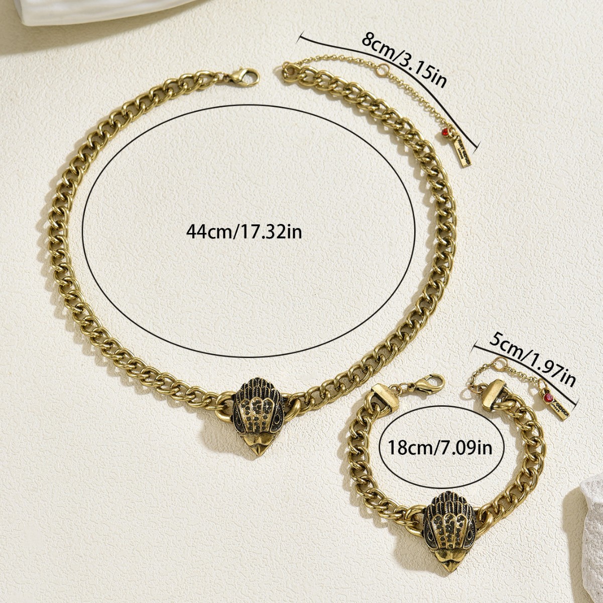 Luxury Eagle Head Cubic Zirconia Jewelry Set - Vintage Necklace & Bracelet Matching Set for Women