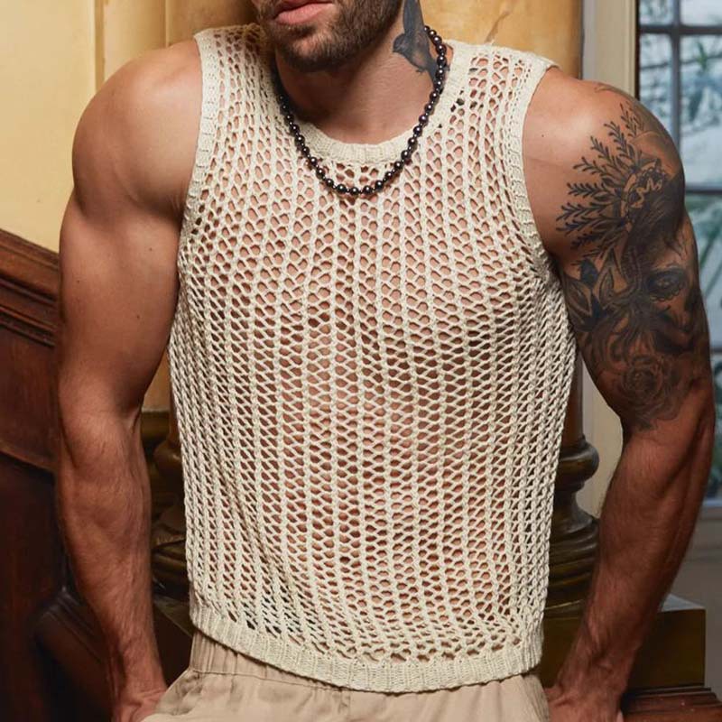 Men's Breathable Hollow-Out Casual Vest - Loose Fit Sleeveless Top