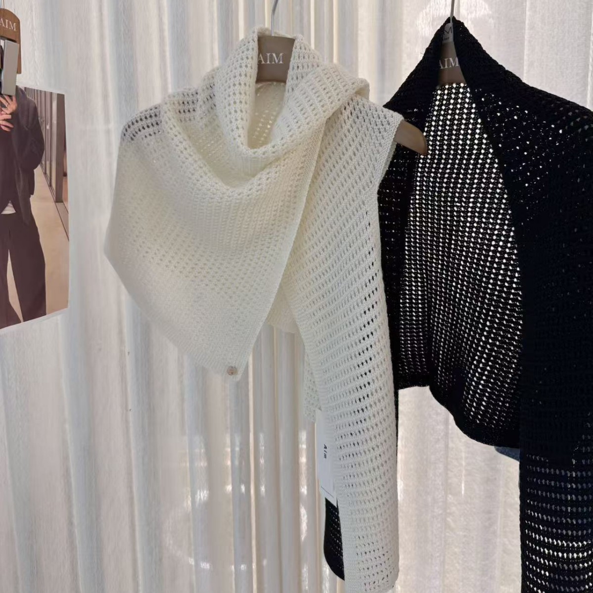 Elegant Wool-Blend Hollow-Out Knitted Shawl | Chic Split Cape Wrap for Women