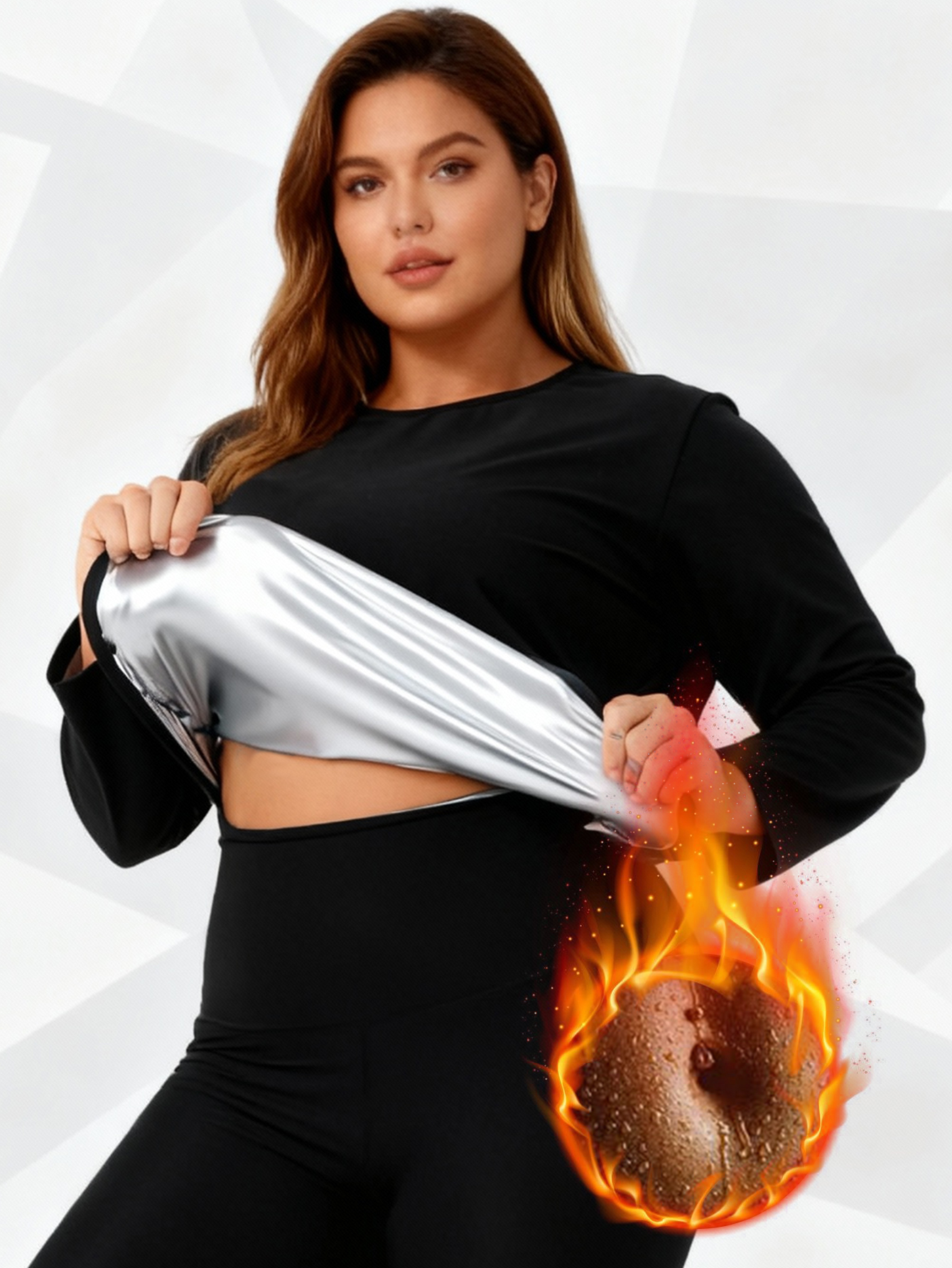 Women's Plus Size Long Sleeve Sauna Suit | Heat-Trapping Sweat Workout Shirt