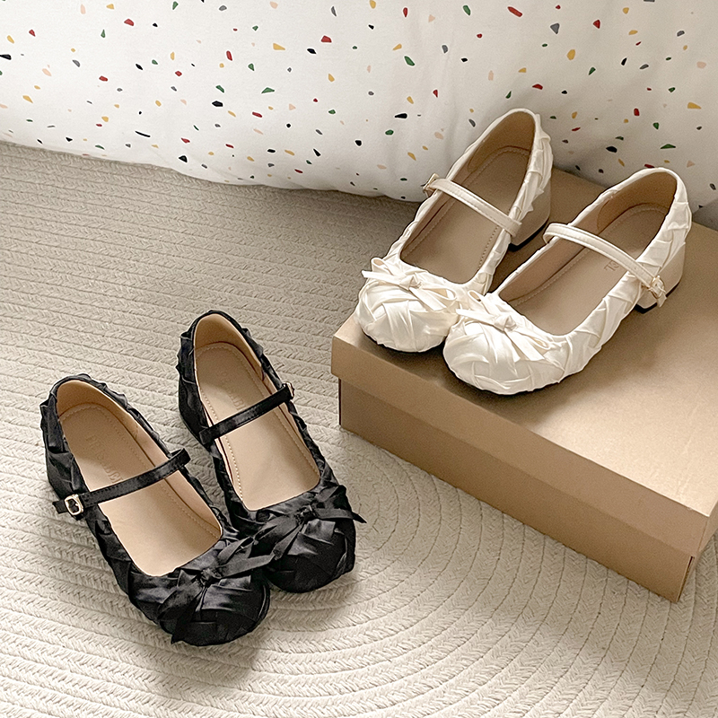 Elegant Women's French Retro Mary Jane Shoes - Comfortable Satin Low Block Heel with Soft Sole