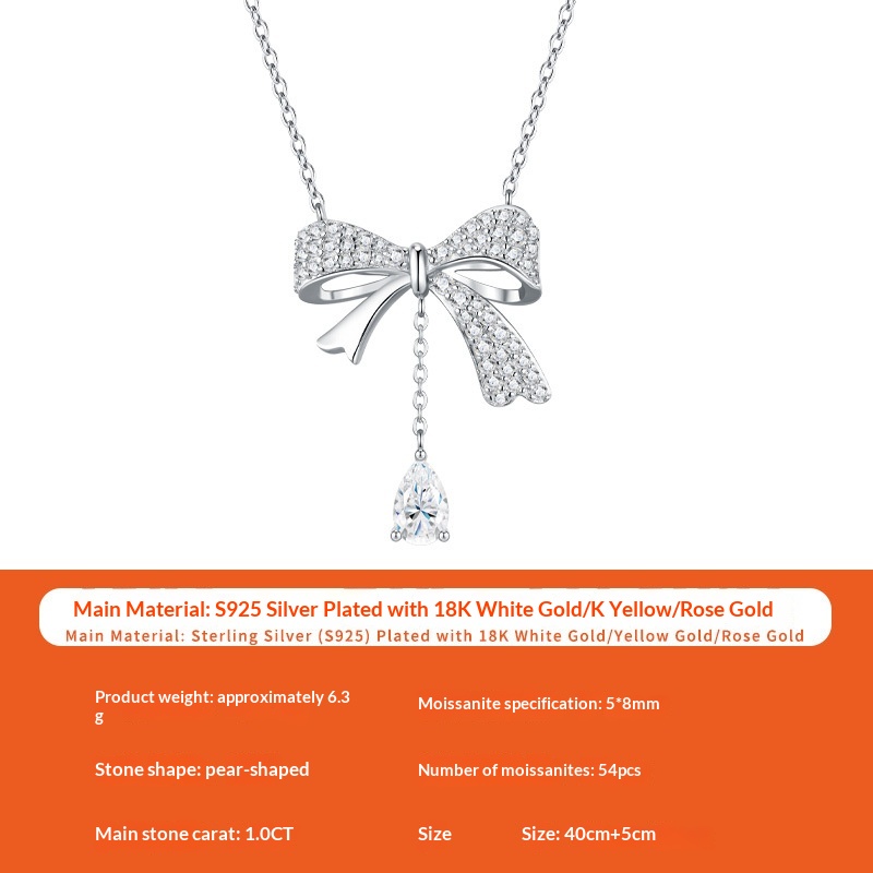 Bowknot Necklace For Wome S925 Silver Tassel Light Luxury