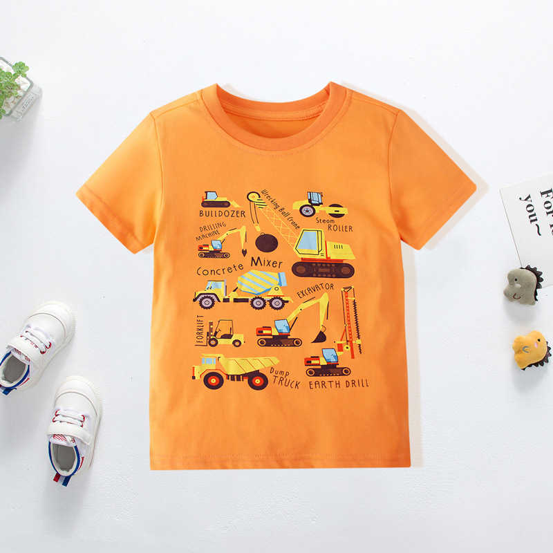 Boys' Trendy Cartoon Print Cotton T-Shirt – Summer Short-Sleeve Graphic Tee