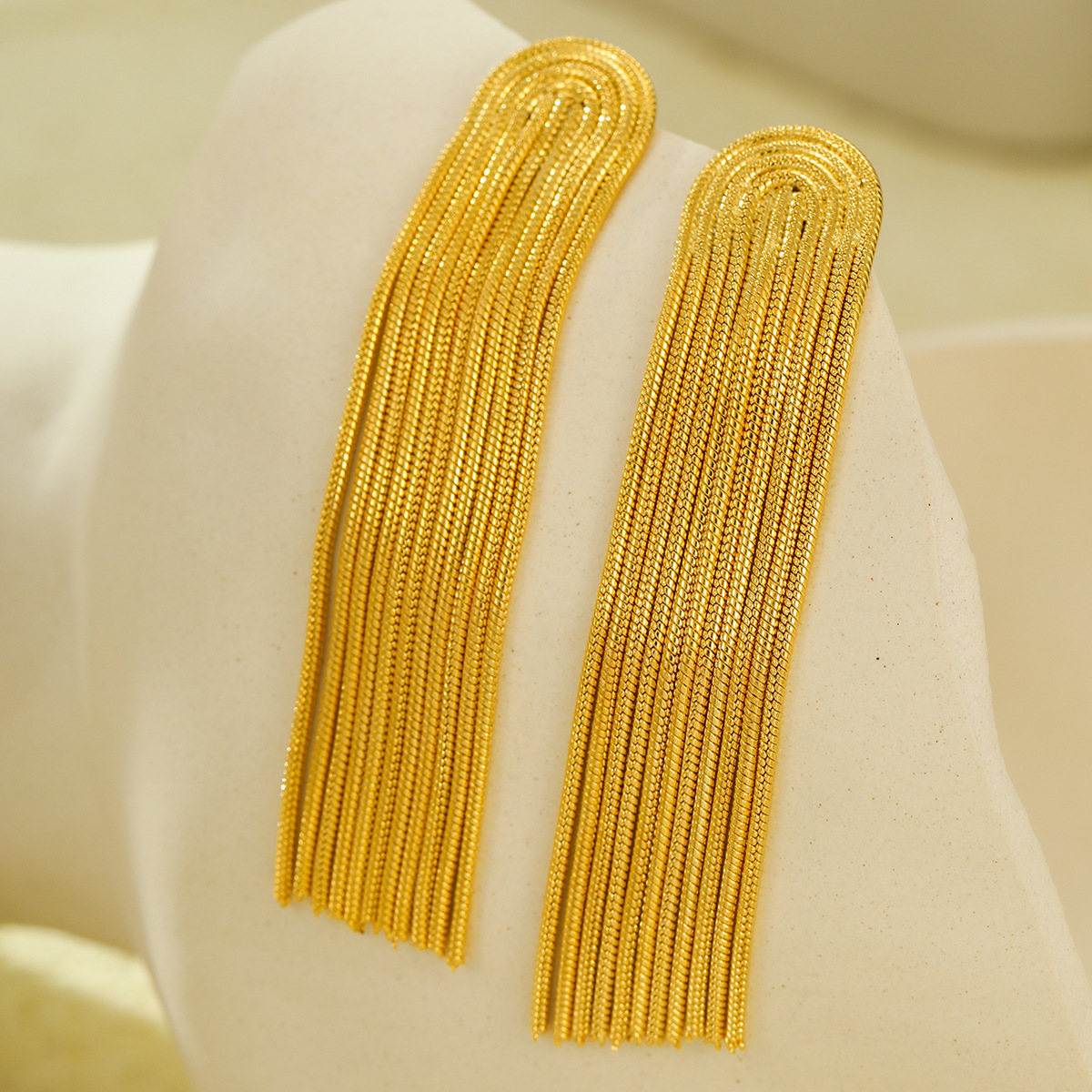 Vintage 18K Gold Plated Long Stainless Steel Tassel Earrings for Women