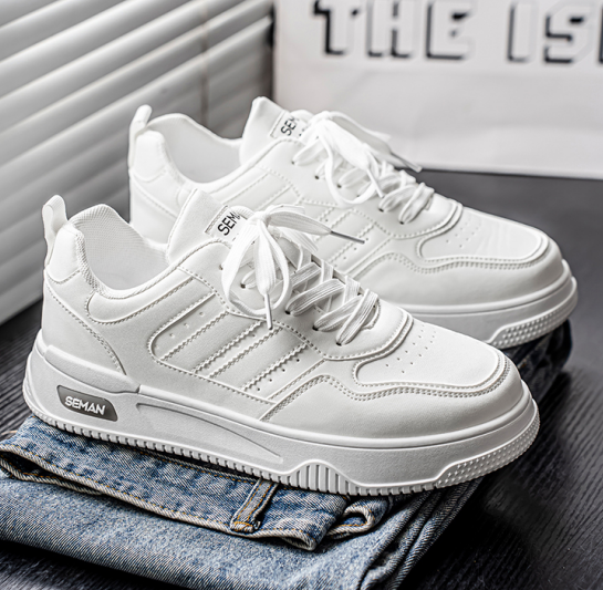 Trendy White Platform Sneakers - Breathable Microfiber Leather Casual Shoes