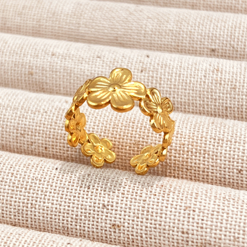 Premium 18K Gold Plated Stainless Steel Adjustable Ring - Elegant Geometric Open Ring for Women & Men
