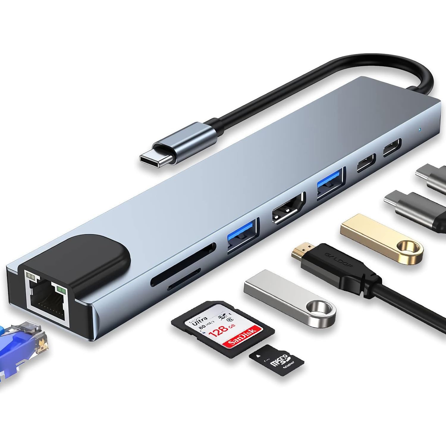 8-in-1 USB-C Hub Multiport Adapter | Ultra-Fast USB-C Dock with 4K HDMI, Card Reader & Power Delivery