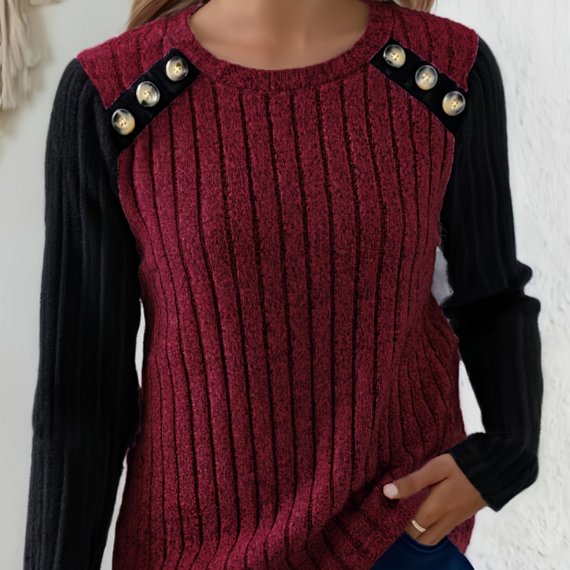 Elegant Round-Neck Waffle Knit Long-Sleeve Shirt | Cozy Leisure Top