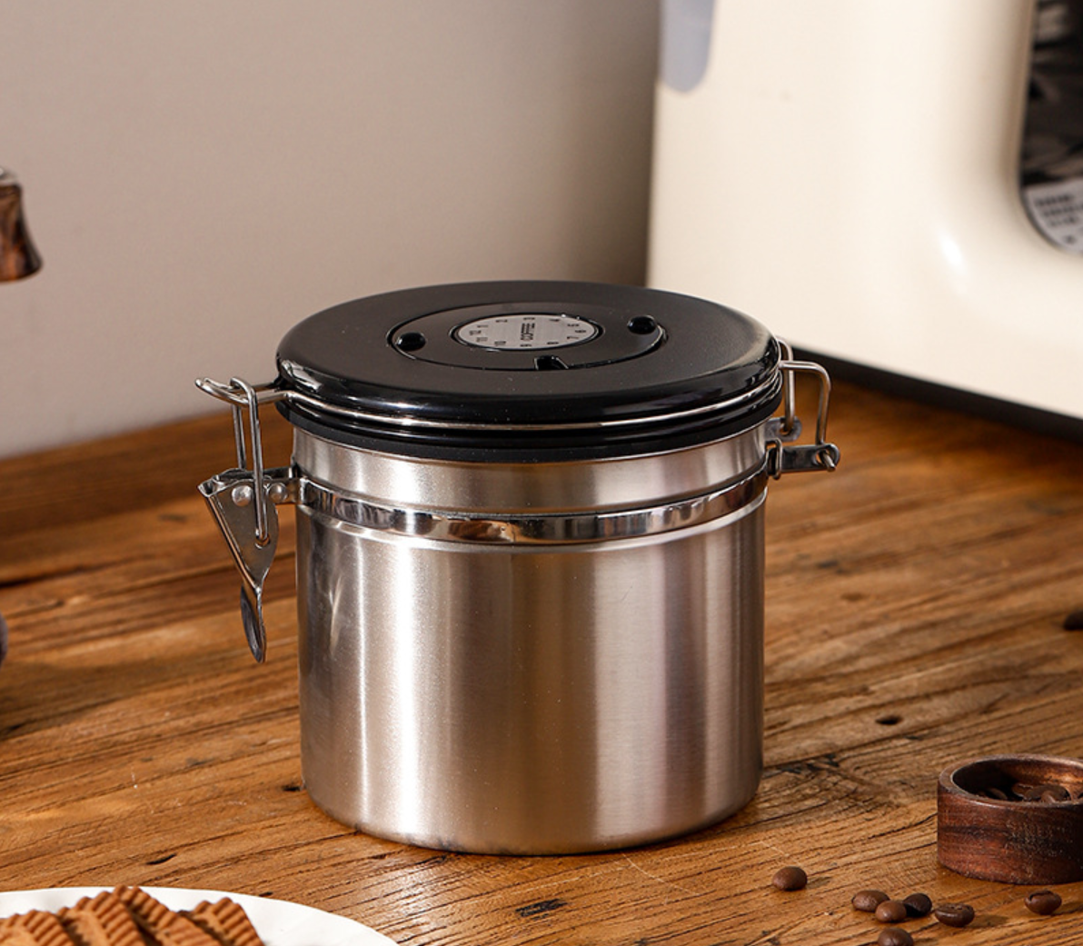 Premium Airtight Stainless Steel Coffee Canister with Measuring Spoon – Food-Grade Kitchen Storage Container for Coffee Beans, Tea & Dry Foods