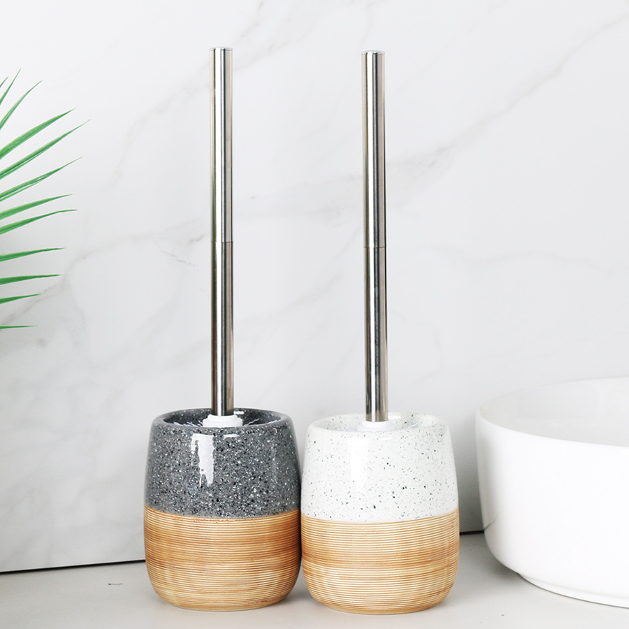 Elegant Ceramic Toilet Brush and Holder Set | Premium Long-Handled Bathroom Cleaning Wand