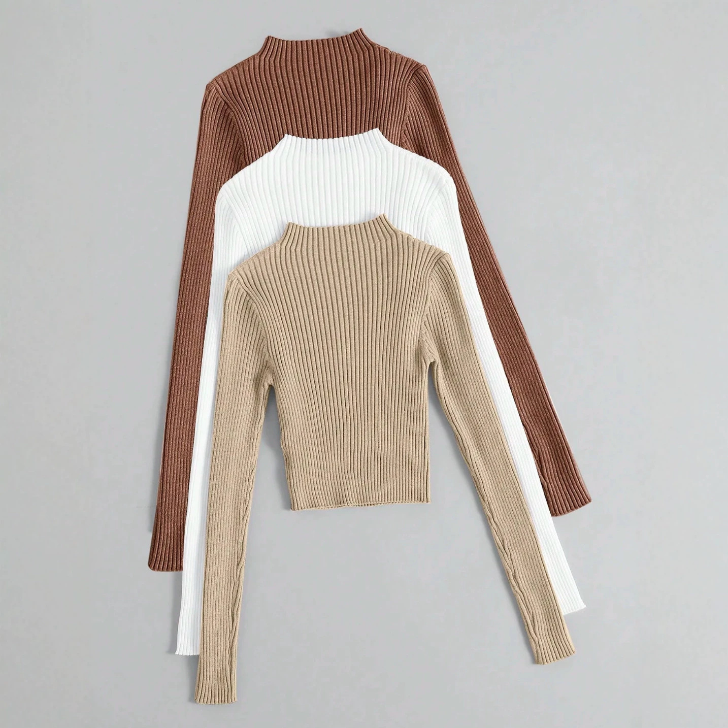 Elegant Slim-Fit High-Neck Knit Pullover Top for Women - Chic Long-Sleeve Commuter Sweater