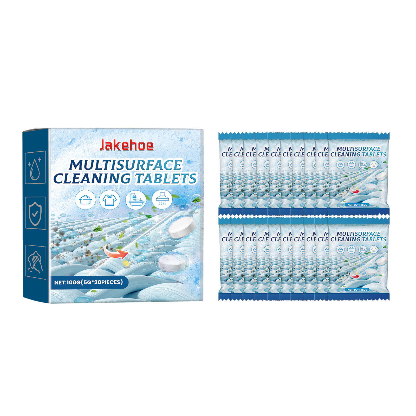 Jakehoe Multi-Surface Cleaning Effervescent Tablets | Powerful Stain Remover & Odor Eliminator for Toilets, Sinks & Pipes