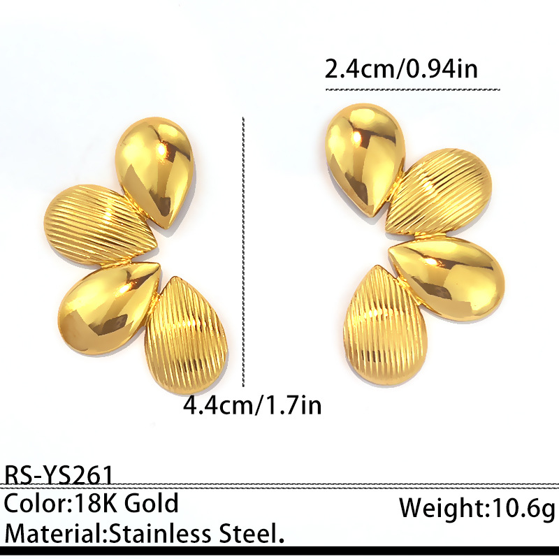 Vintage 18K Gold Plated Floral Stainless Steel Earrings – Elegant Geometric Retro Earrings for Women