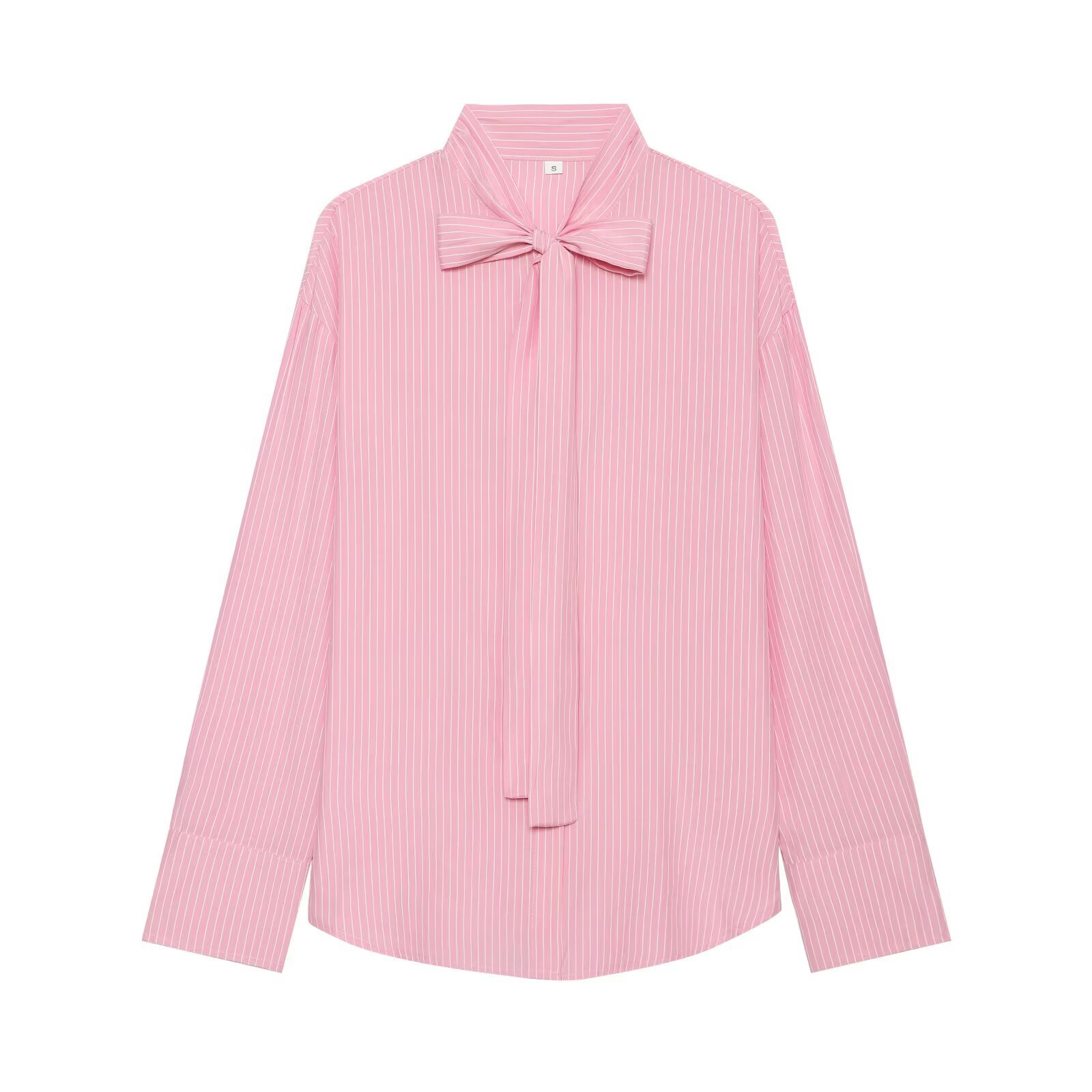 Elegant Striped Bow-Tie Blouse – Chic Casual Long Sleeve Top
