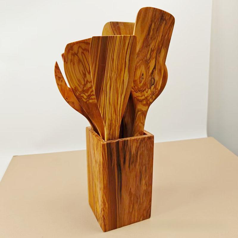 Premium Natural Olive Wood Cooking Spoon & Spatula Set | Handcrafted Solid Wood Kitchen Utensils