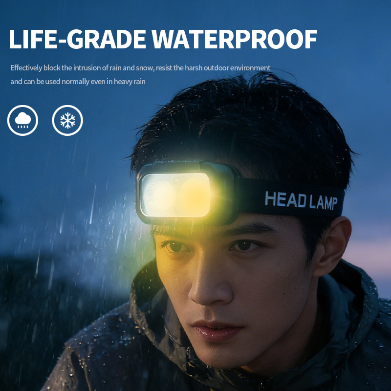 Ultra-Bright 3-Source Motion Sensor LED Headlamp - Rechargeable, Lightweight Hands-Free Headlight for Camping, Fishing, and Cycling