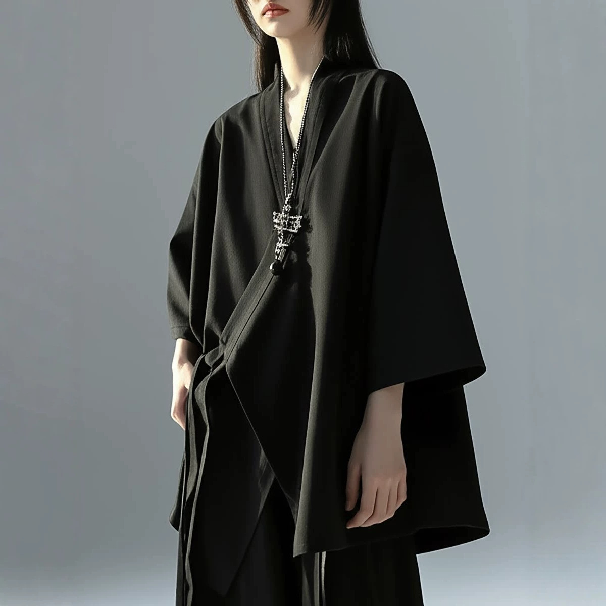 Modern Chinese-Style Color-Block Cardigan Coat | Relaxed Fit Belted Jacket