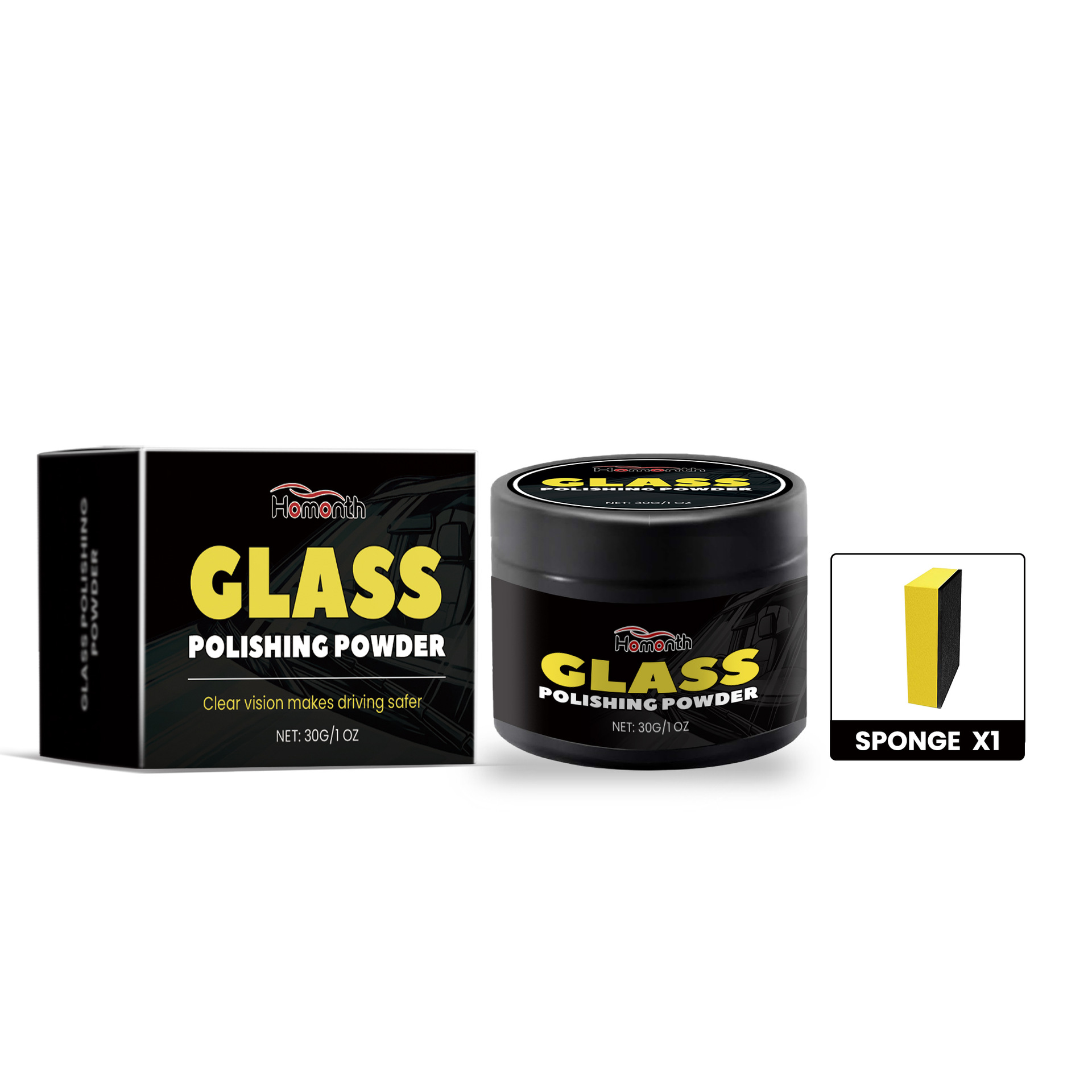 Homonth Premium Car Glass Polishing Powder - Professional Windshield Oil Film & Scratch Remover for Crystal Clear Visibility