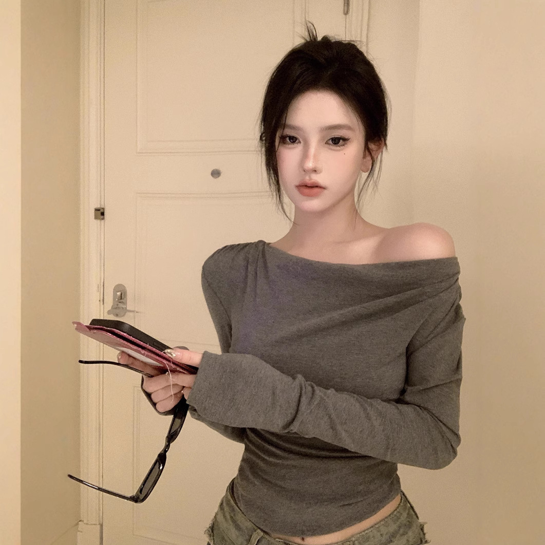 Off-shoulder Slim-fit Asymmetrical Cropped Bottoming Top