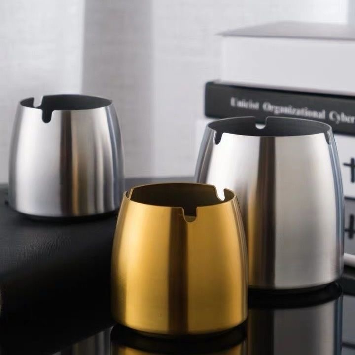 Premium Stainless Steel Windproof Ashtray - Elegant Minimalist Tabletop Design with Smoke Column