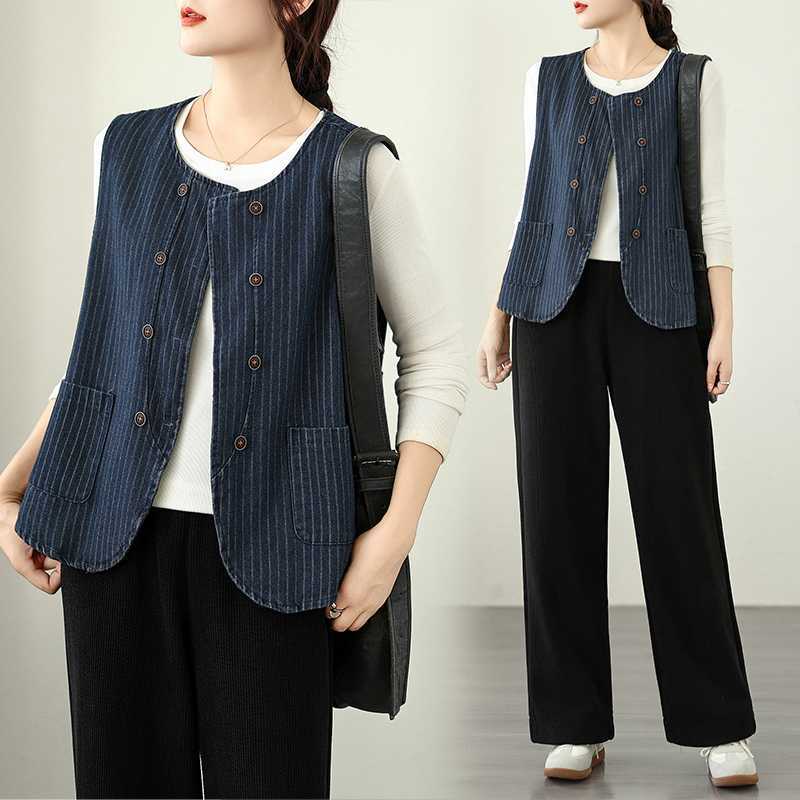 Women's Retro Double-Breasted Denim Vest | Vintage Streetwear Waistcoat