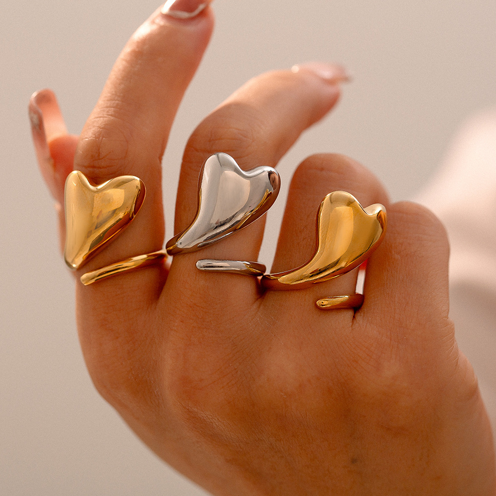 Elegant Heart Open Ring for Women – Minimalist Titanium Steel Geometric Band