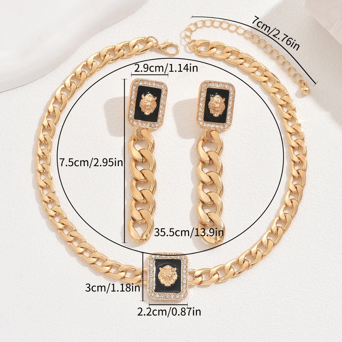 Luxury Women's Lion Pendant Jewelry Set - Cubic Zirconia Necklace & Matching Bracelet Clavicle Chain