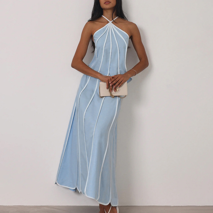 Women's Summer 2-Piece Halter Top & Long Skirt Set - Chic Blue Streetwear Co-Ord