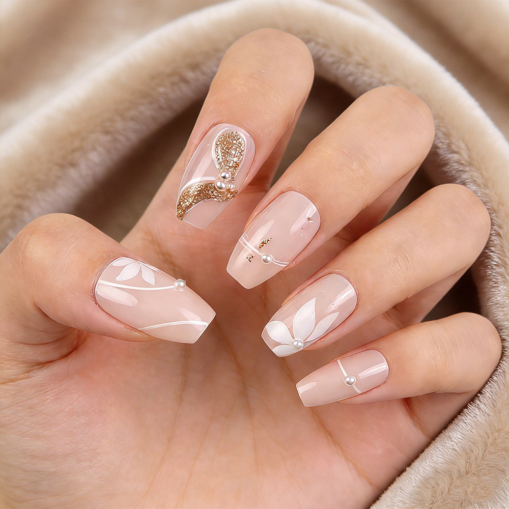 24pc Valentine's Day Press-On Nails Set - Short Coffin Fake Nails with 3D Gemstone Hearts, Glitter Butterfly Art, Jelly Glue & File