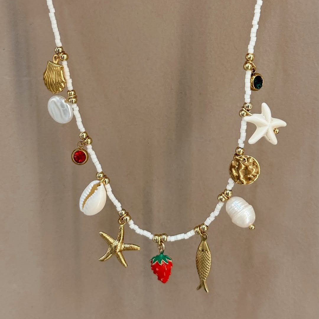 Bohemian Beach Shell & Starfish Pendant Necklace for Women | Stainless Steel Summer Choker