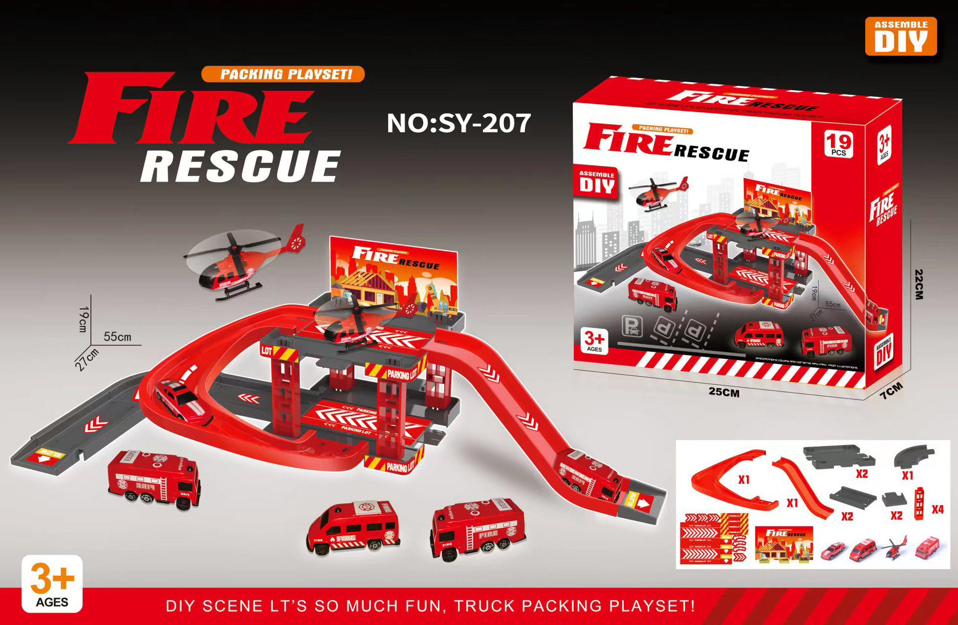 Interactive Kids Toy Car Track & Parking Lot Playset | DIY Educational Vehicle Toy with Dinosaur, Fire, and Construction Themes