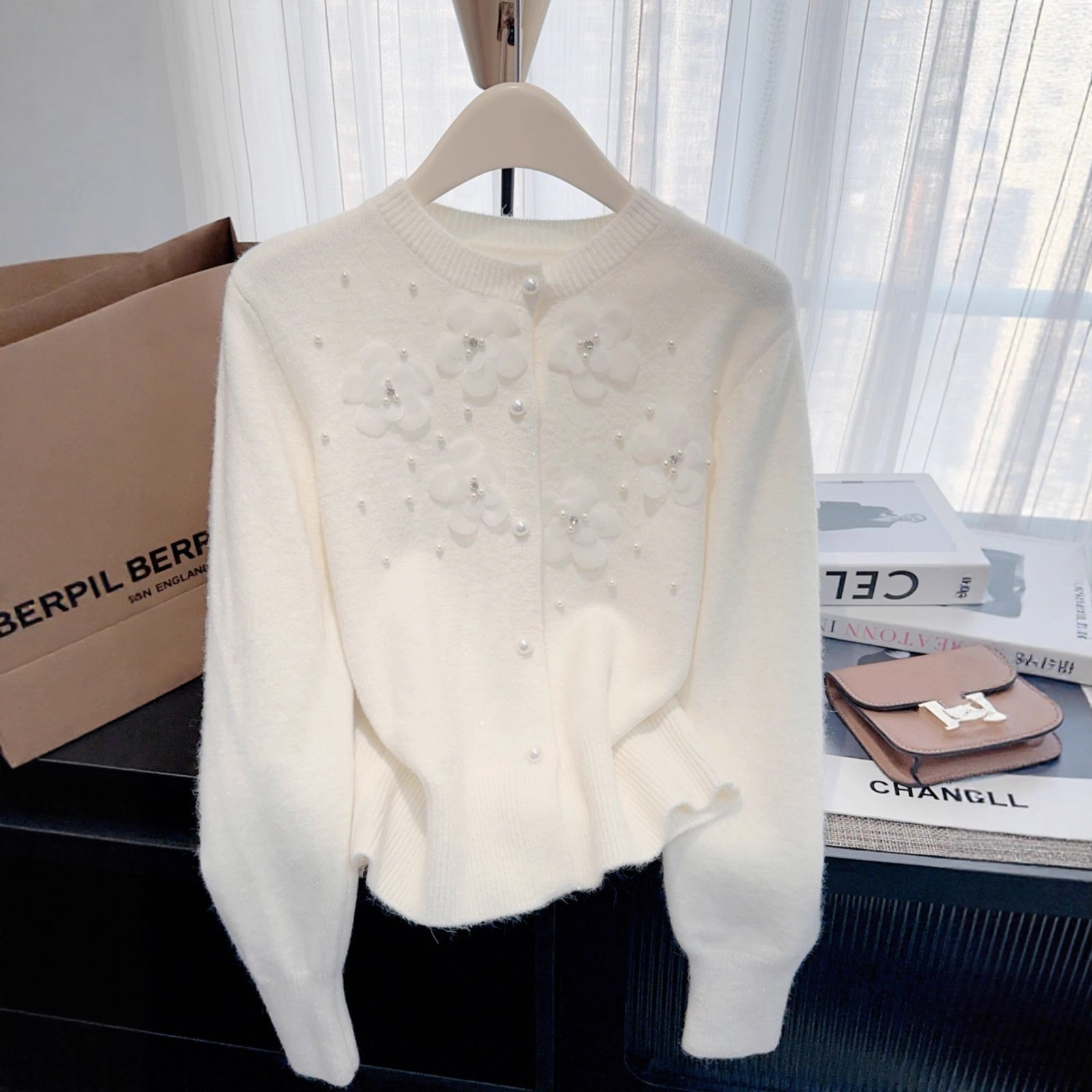 Women's Elegant 3D Floral Knit Cardigan Coat | Cozy Loose-Fit Sweater