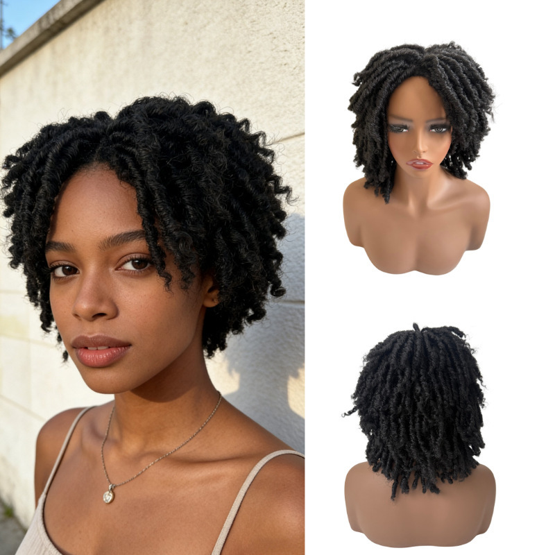 Premium Short Curly Dreadlock Wig for Women | Natural-Looking Synthetic Hair with Breathable Rose Mesh Cap