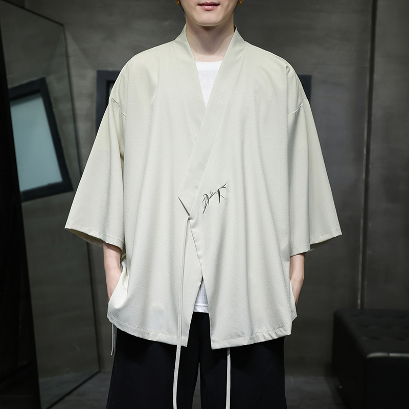 Men's Relaxed Fit Chinese Style Embroidered Top - Lightweight Cotton Blend Summer Shirt