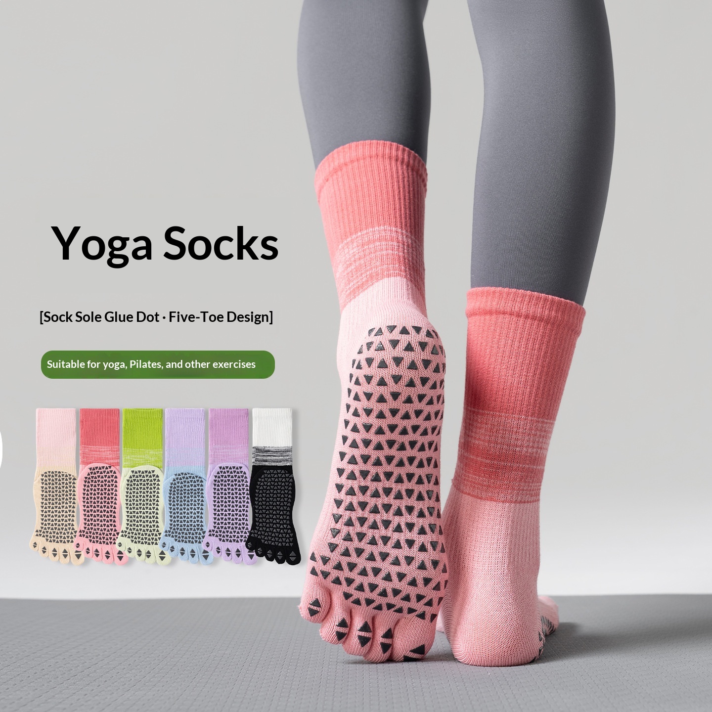 Premium Non-Slip Five-Finger Yoga Socks for Women | Breathable Cotton Grip Socks for Pilates, Barre & Ballet