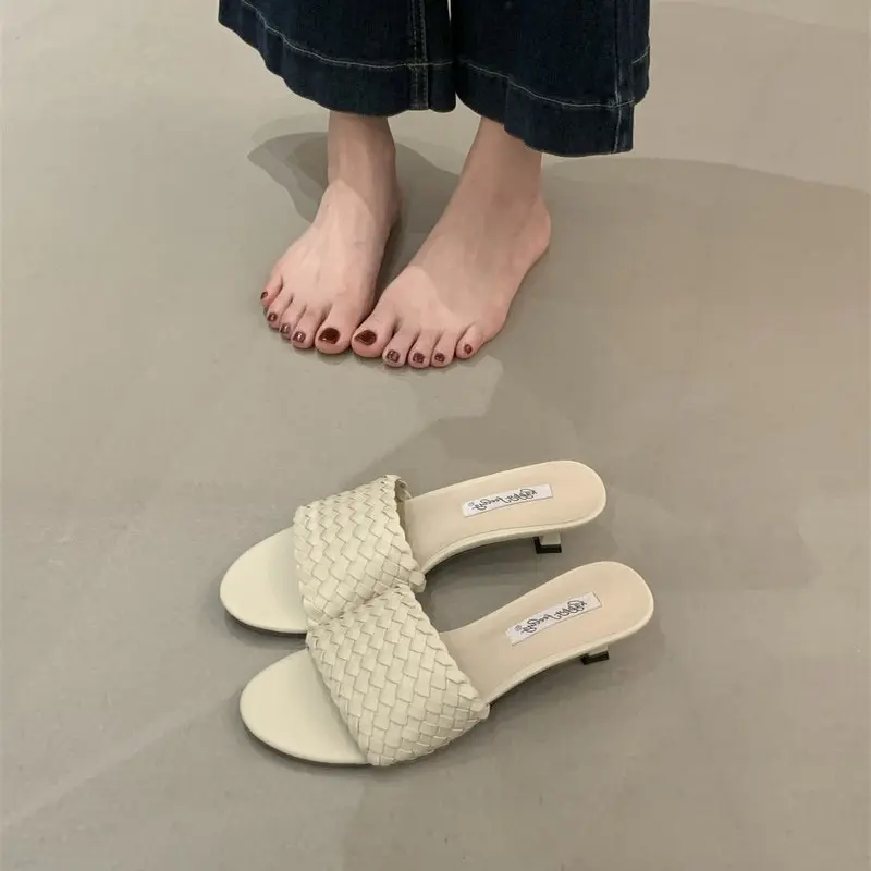 Chic Woven Stiletto High Heel Mule Sandals for Women – Elegant Open-Toe Spring & Summer Slip-On Shoes