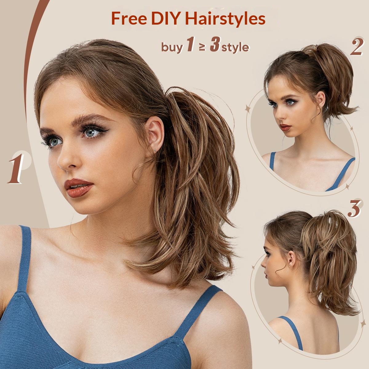 Premium Short Curly Clip-In Ponytail Extension | Voluminous High-Temperature Synthetic Hairpiece for Women