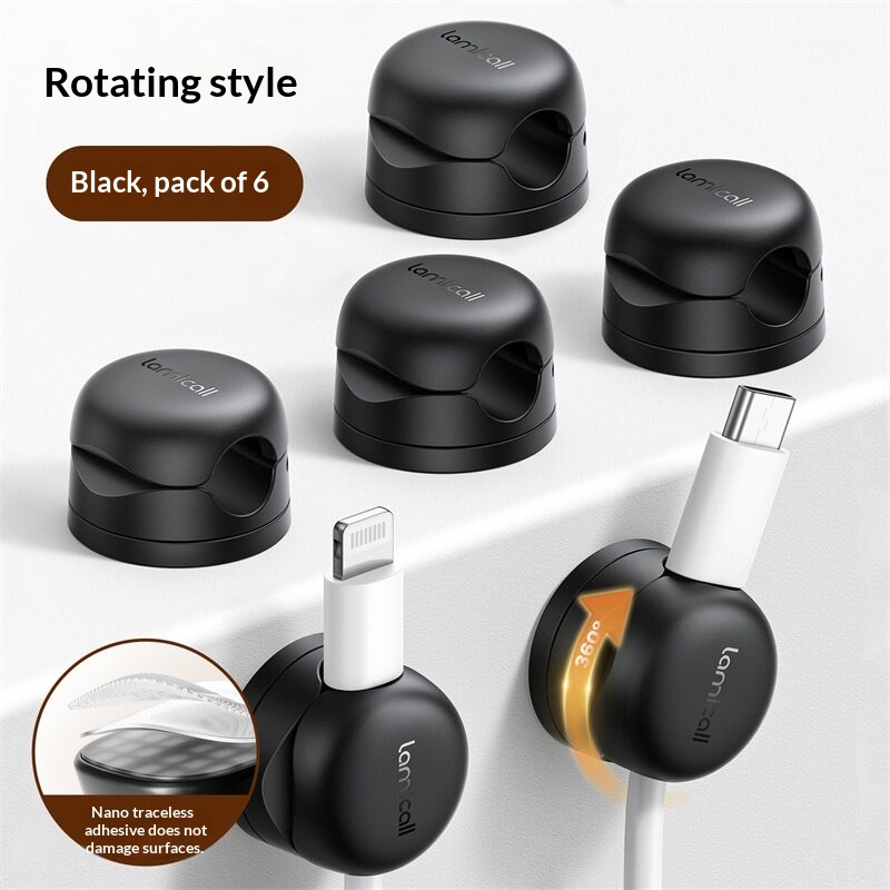 Premium Desktop Cable Organizer (6-Pack) - Rotatable Non-Slip Cord Holders for Home & Office