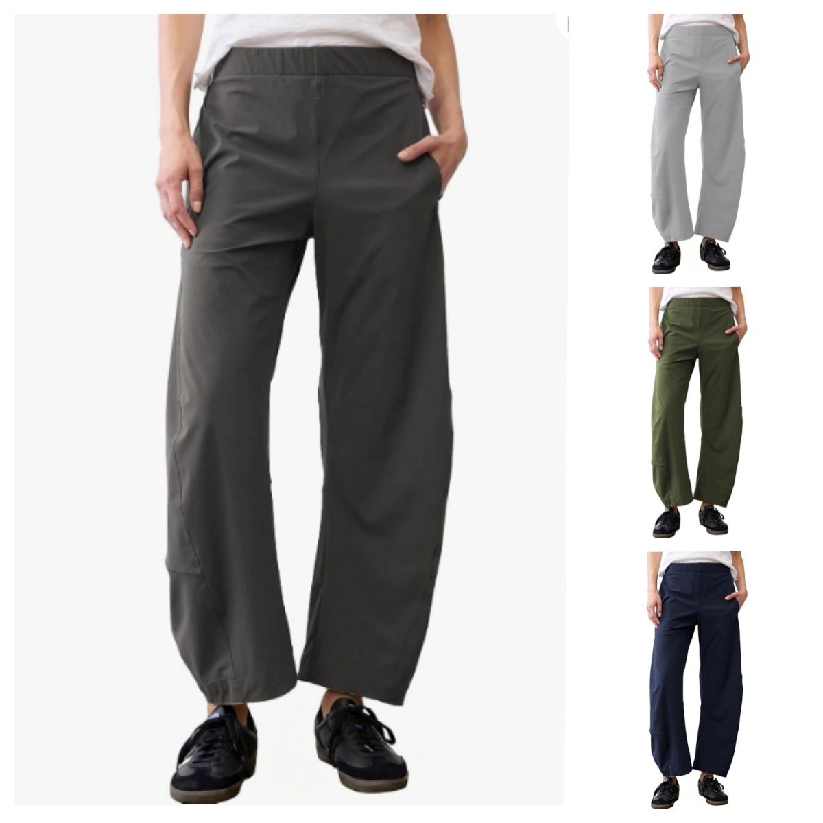 Women's High Waist Barrel Curved Pants - Elegant Wide Thigh Tapered Ankle Trousers for Work & Travel