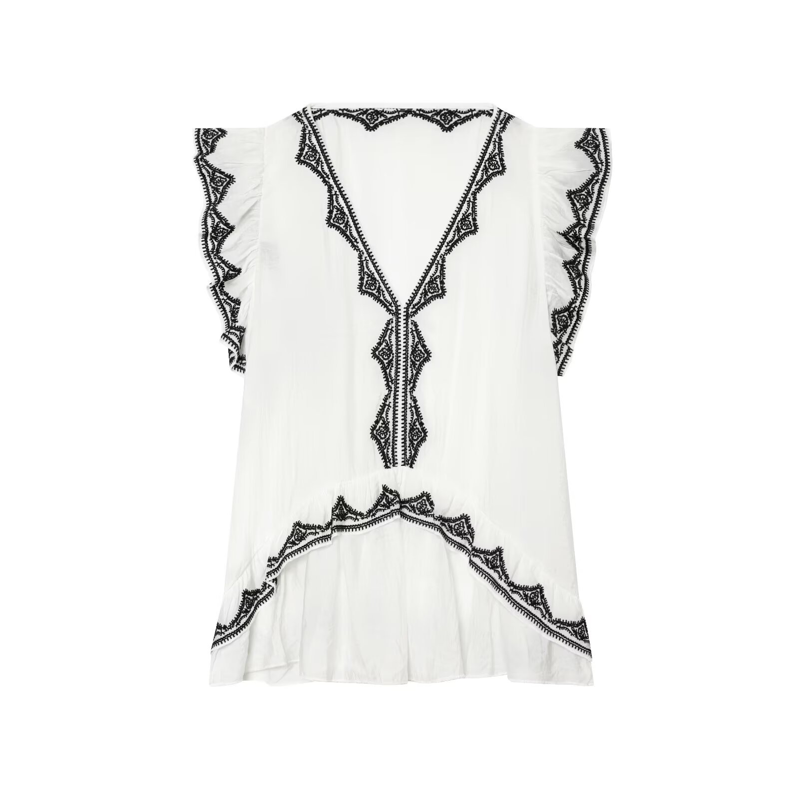 Chic Summer Asymmetrical Hem Sleeveless Top - Elegant Embroidered Casual Tank