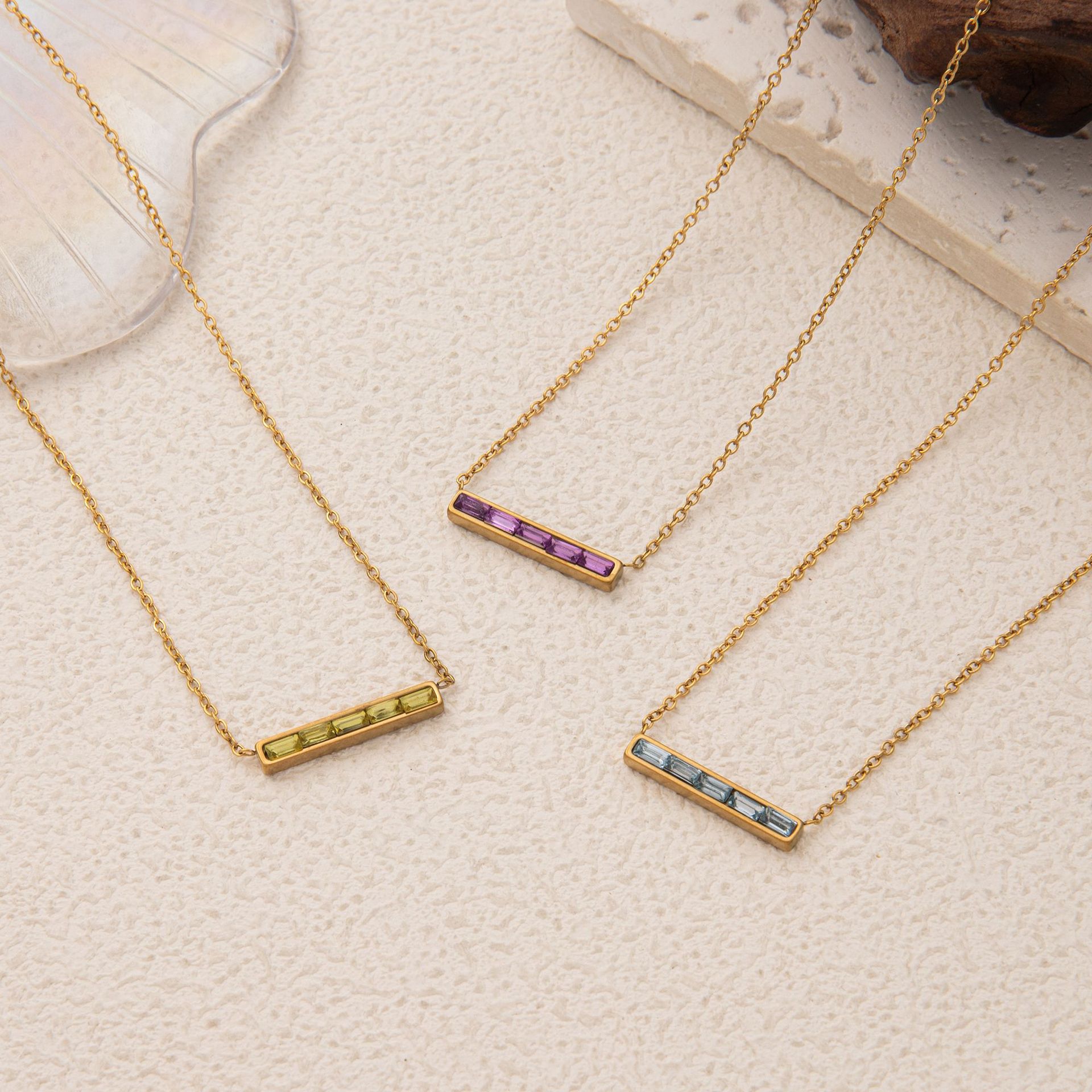 Chic Birthstone Pendant Necklace | Luxury Titanium Steel Oval Charm Jewelry for Women