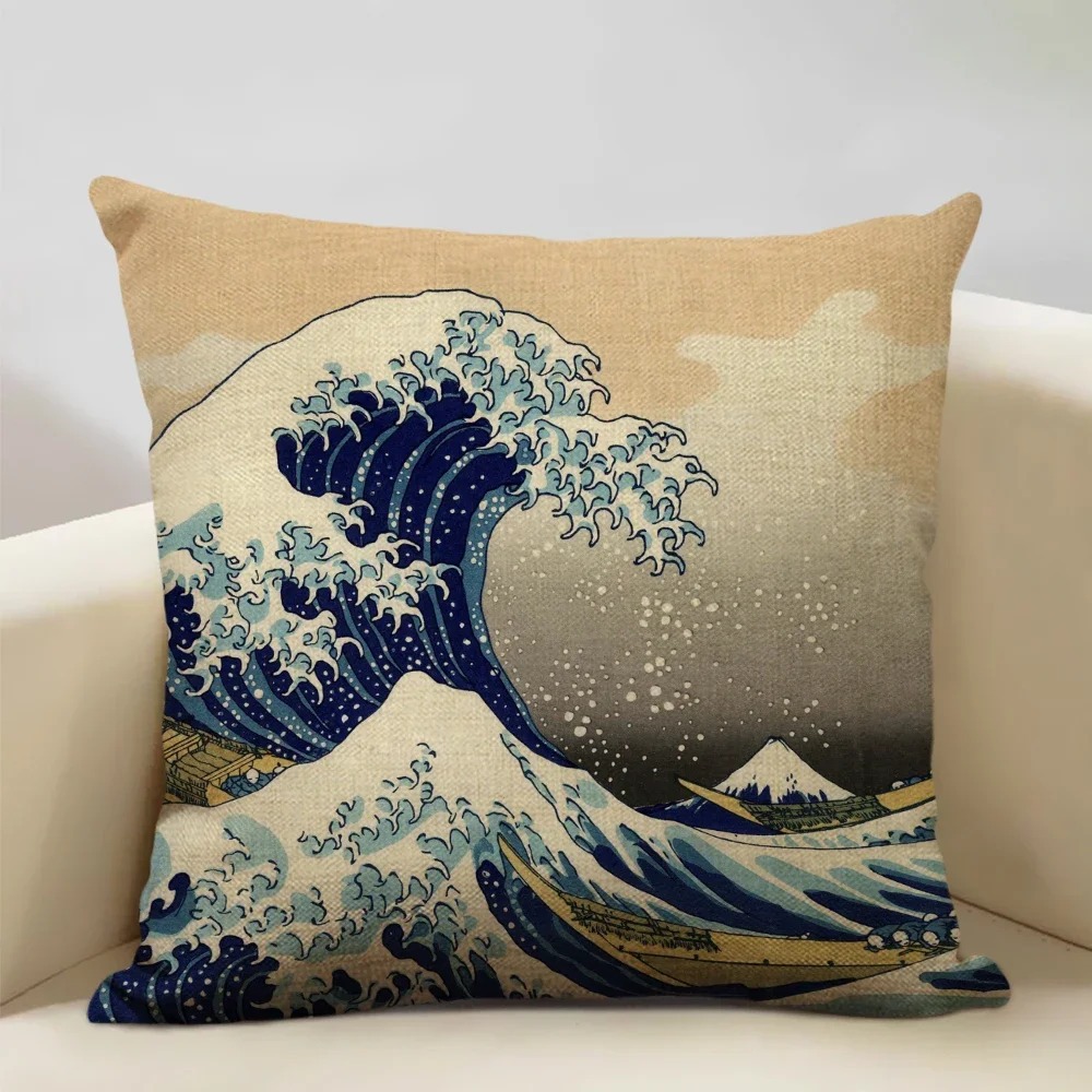 Elegant Chinese Feng Shui Ink-Wash Painting Linen Pillow Cover - 45x45cm Decorative Cushion Case