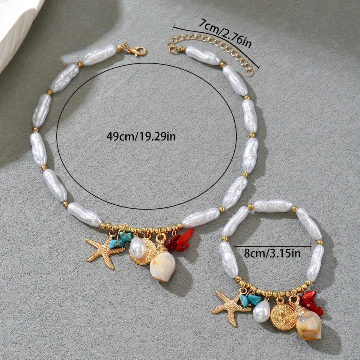 Ocean-Inspired Shell & Conch Jewelry Set for Women - Boho Beaded Necklace & Matching Bracelet