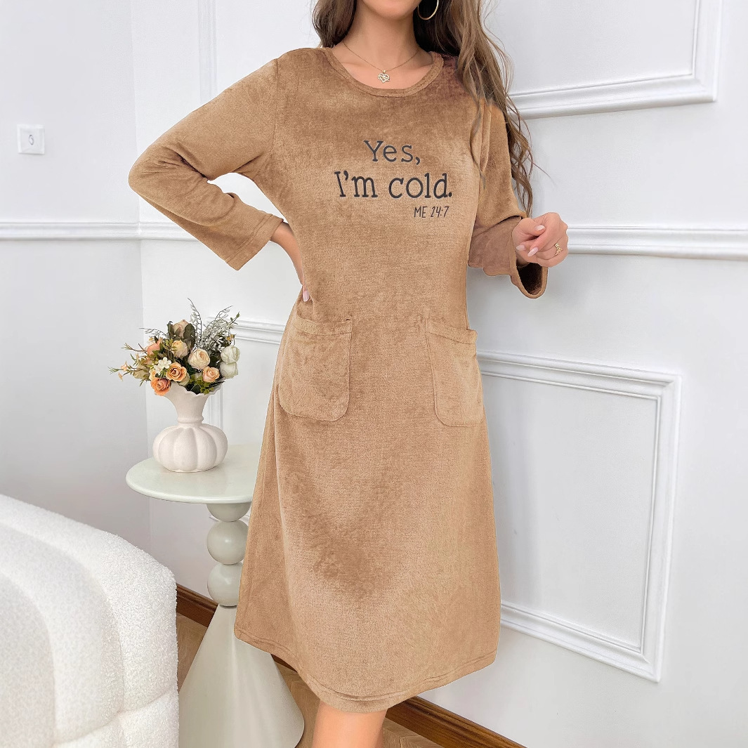 Luxury Women's Flannel Fleece Robe - Warm Long-Sleeve House Dress with Belt