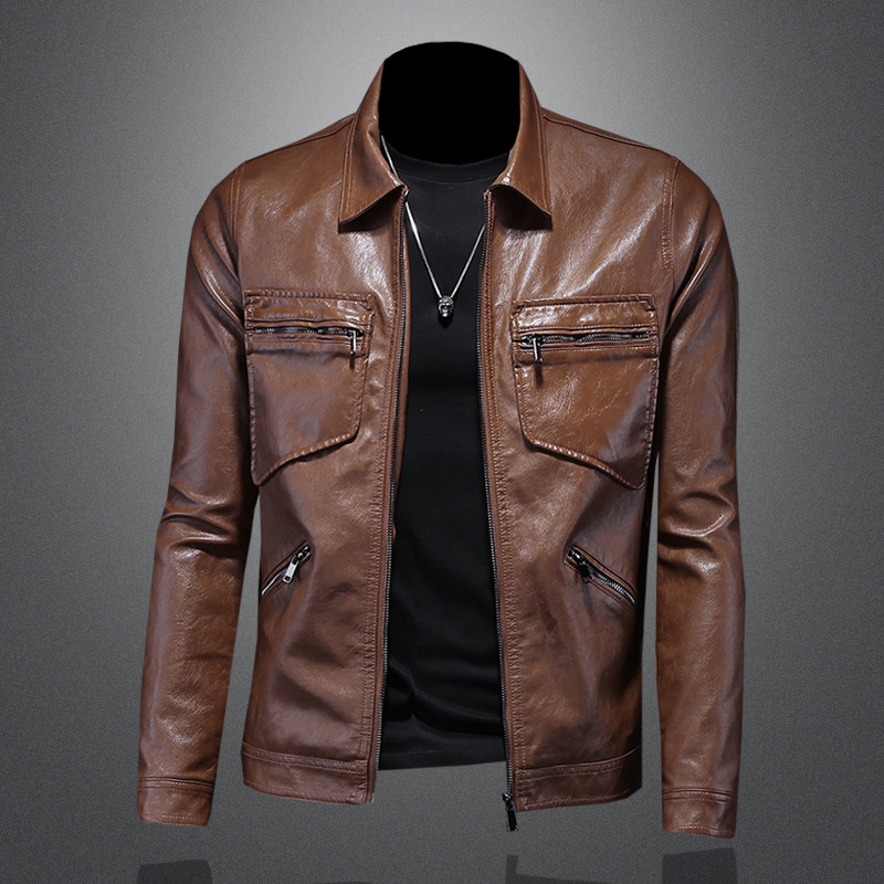 Men's Slim-Fit Faux Leather Motorcycle Jacket - Sleek Spring & Autumn Outerwear