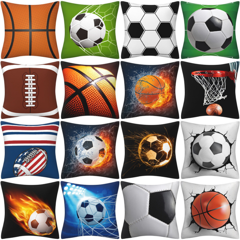 Premium Sports Throw Pillow Covers - Basketball & Soccer Printed Decorative Cushion Cases (45 x 45 cm)
